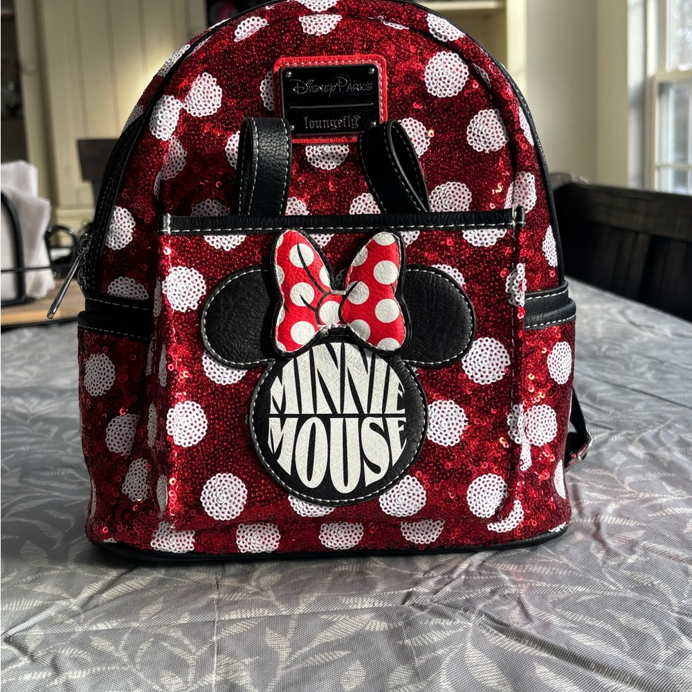 Disney Red and Black Minnie Mouse Floral Backpack